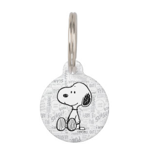 Placa Para Mascotas CACHETES Snoopy en Cómics Blanco Negro