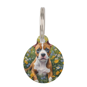 Placa Para Mascotas Cachorro de Staffordshire Bull Terrier marrón y bl