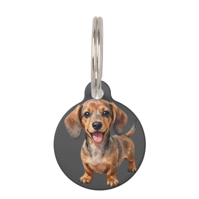 Placa Para Mascotas Cachorro feliz de raza Dachshund (Anverso)