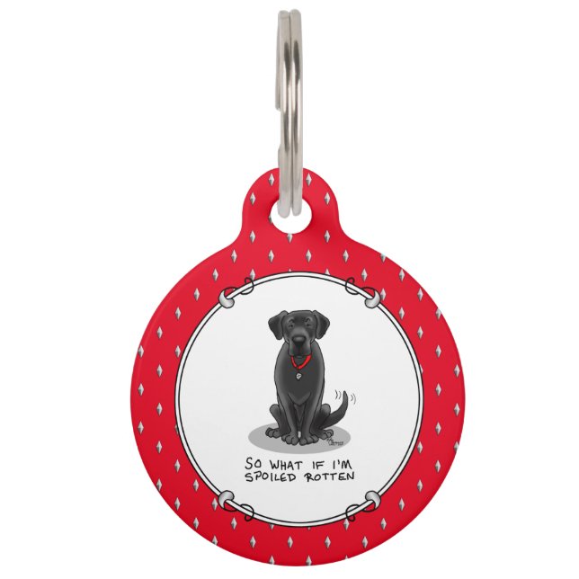 Placa Para Mascotas Cachorro labrador retriever negro mimado hasta la  (Anverso)