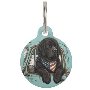 Placa Para Mascotas Cachorro Patriótico Newf en la Camioneta