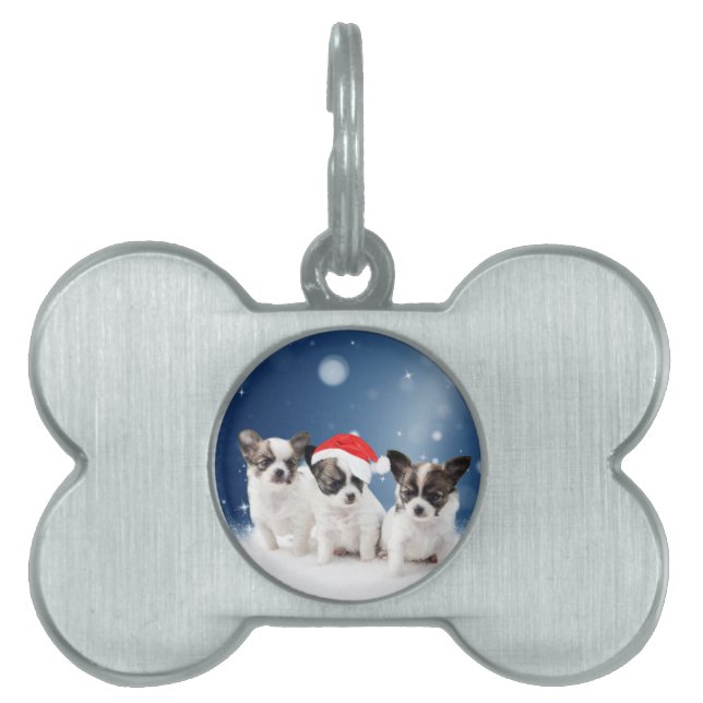 Placa Para Mascotas Cachorros de Chihuahua con Navidades de Santa Hat (Frente)