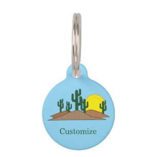 Placa Para Mascotas Cactus Saguaro Verde Atardecer Desértico Thunder_C