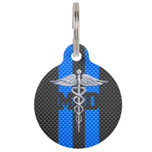 Placa Para Mascotas Caduceo del MD del médico en estilo de la fibra d