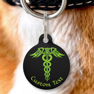 Placa Para Mascotas Caduceo Nudo Celta Verde