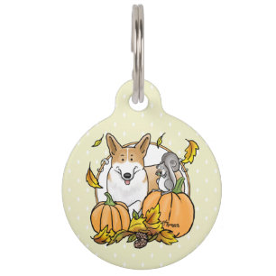 Placa Para Mascotas Caída Pembroke Welsh Corgi (rojo 1) Calabazas Cute