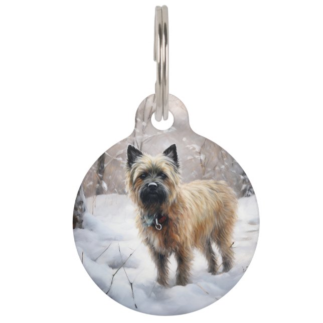 Placa Para Mascotas Cairn Terrier deja que nieve Navidades (Anverso)