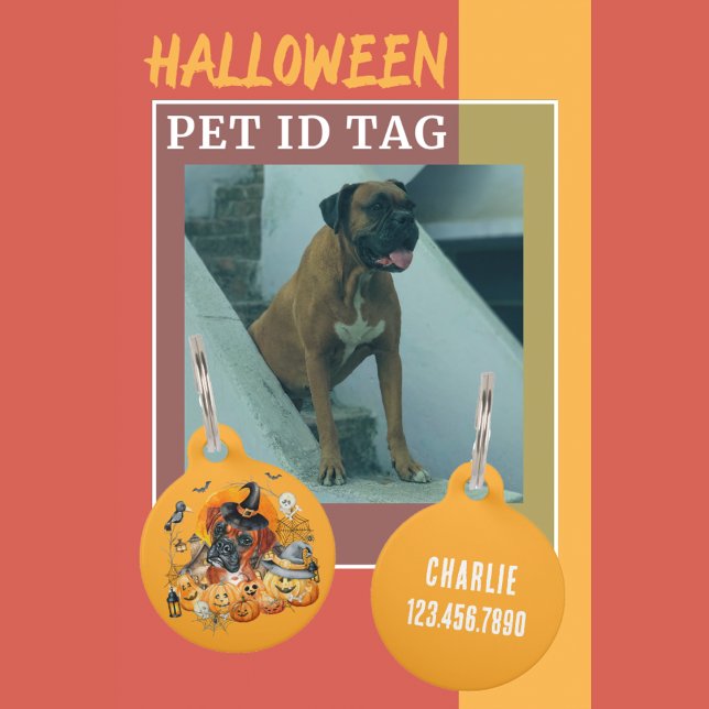 Placa Para Mascotas Caja de Halloween Personalizada Divertida para Per (Front and Back)