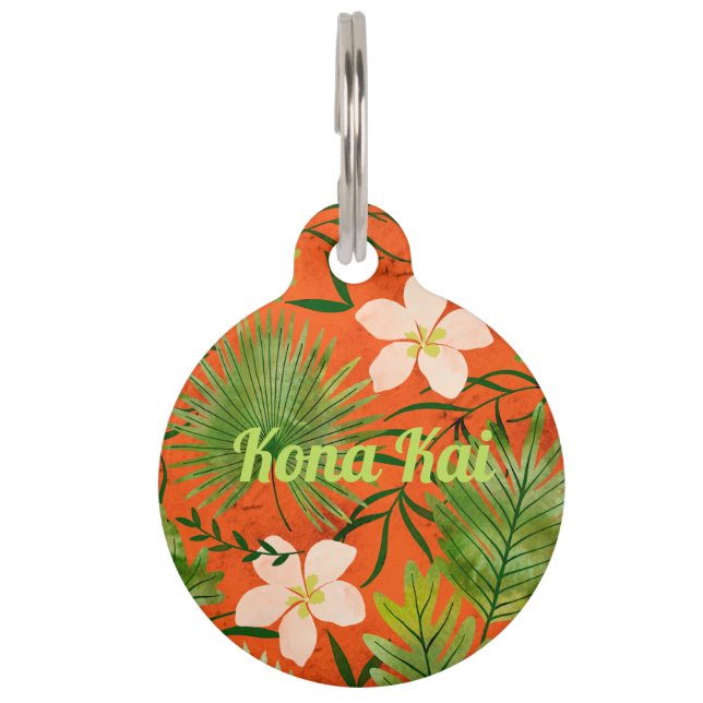 Placa Para Mascotas Cal tropical hawaiana del coral del jardín de (Anverso)
