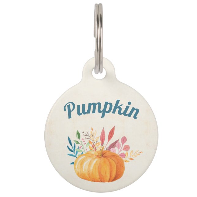Placa Para Mascotas Calabaza acuarela naranja (Anverso)