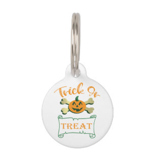 Placa Para Mascotas Calabaza de Halloween con truco o tratar cruces