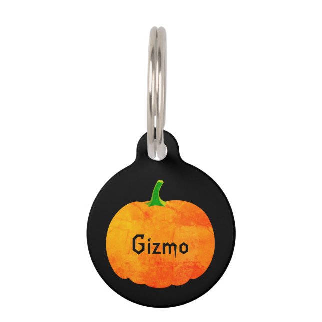 Placa Para Mascotas Calabaza de Halloween | Personalizado (Anverso)