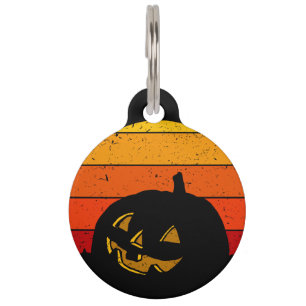 Placa Para Mascotas Calabaza de Halloween Retro Vintage