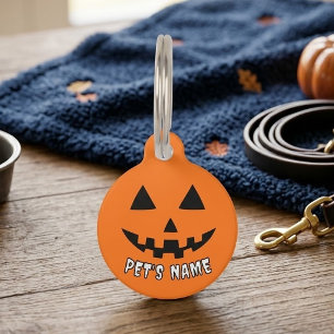 Placa Para Mascotas Calabaza Naranja Personalizada de Halloween con Tu