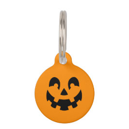 Placa Para Mascotas Calabaza negra sonriente de Halloween en naranja