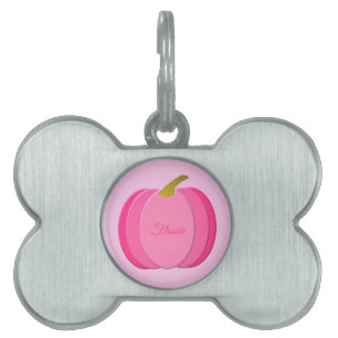 Placa Para Mascotas Calabaza rosa bonita para niña personalizada