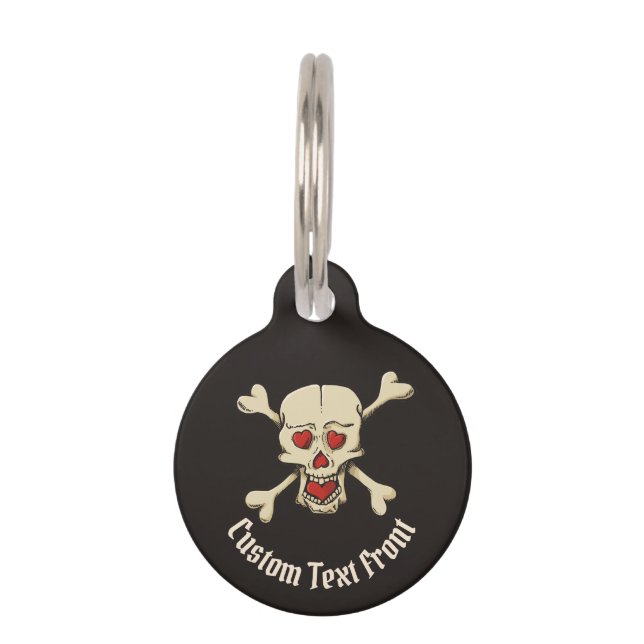 Placa Para Mascotas Calavera con corazón (Anverso)