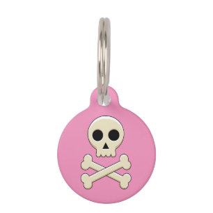 Placa Para Mascotas Calavera con huesos Agregar nombre