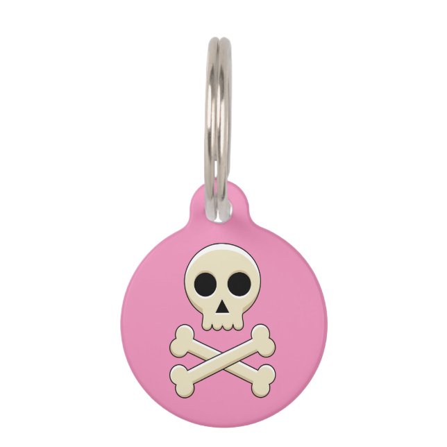 Placa Para Mascotas Calavera con huesos | Añadir nombre (Anverso)
