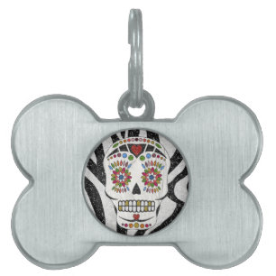 Placa Para Mascotas Calavera de azúcar de Rockabilly RAB en impresión 