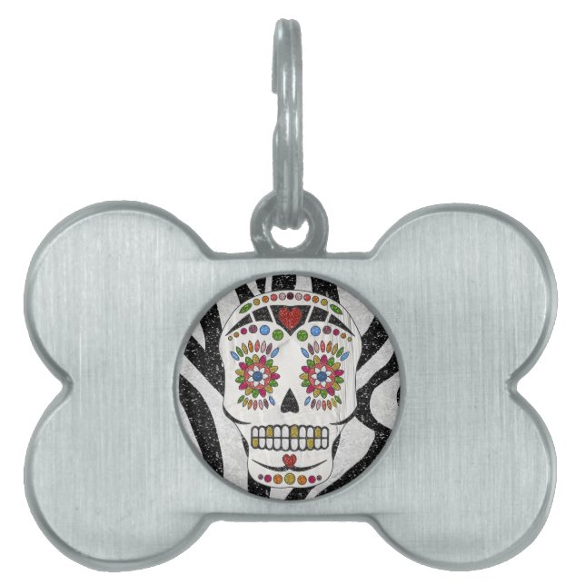 Placa Para Mascotas Calavera de azúcar de Rockabilly RAB en impresión  (Frente)