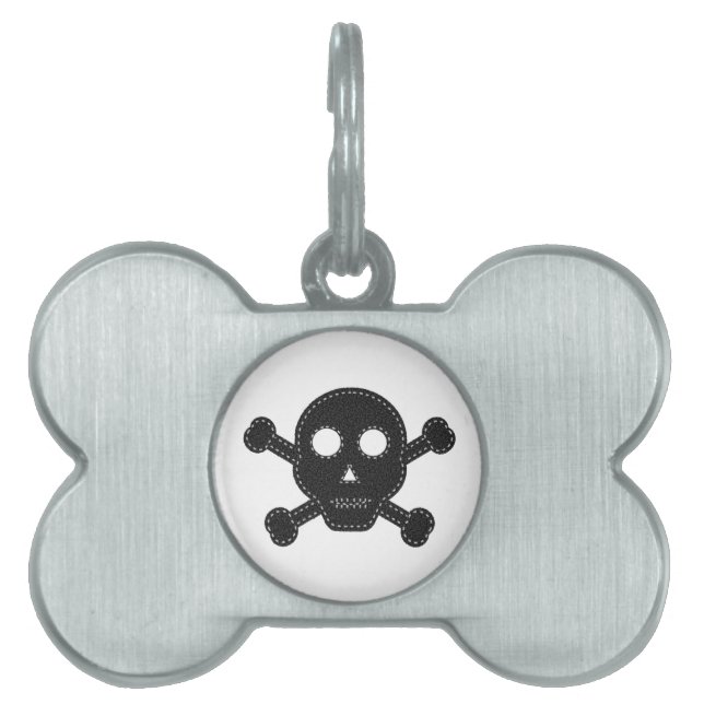 Placa Para Mascotas Calavera de fieltro negro (Frente)