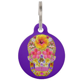 Placa Para Mascotas Calavera de flores 4 - Tropical