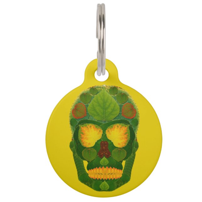 Placa Para Mascotas Calavera de hoja de Aspen 9 (Anverso)