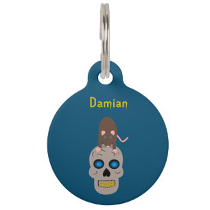 Placa Para Mascotas Calavera gótica y Personalizado de Rat Halloween