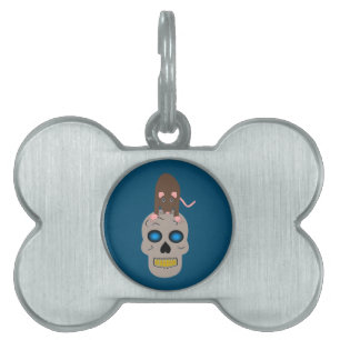 Placa Para Mascotas Calavera gótica y Rat Halloween