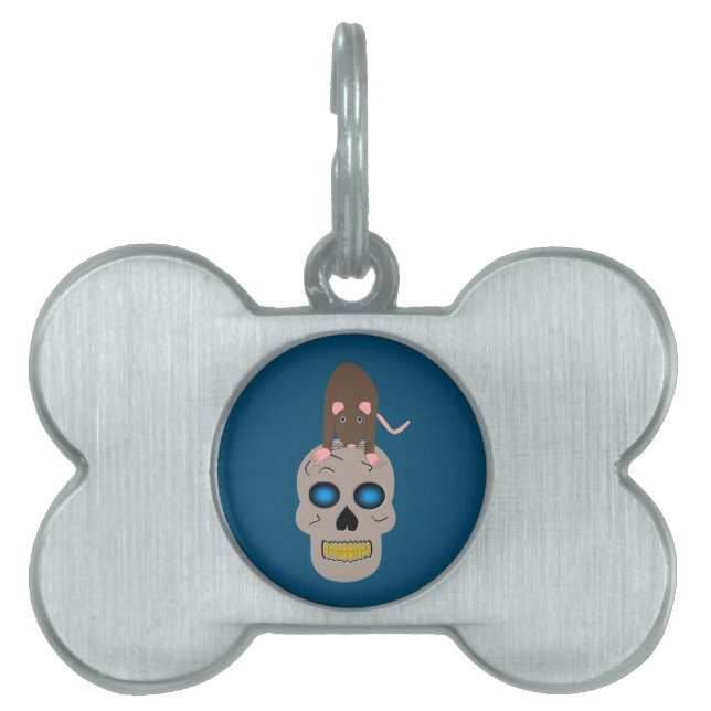 Placa Para Mascotas Calavera gótica y Rat Halloween (Frente)