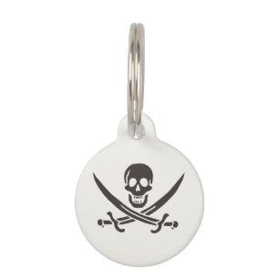 Placa Para Mascotas Calavera obsidiana espada Bandera pirata de Calico