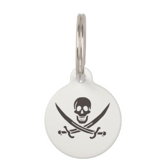 Placa Para Mascotas Calavera obsidiana espada Bandera pirata de Calico