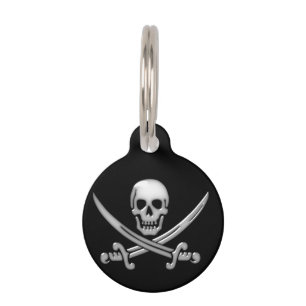 Placa Para Mascotas Calavera pirata y espadas cruzadas