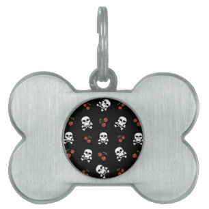 Placa Para Mascotas Calaveras y cerezas rocosas de RAB en negro