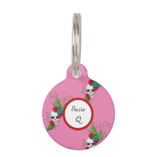Placa Para Mascotas Calaveras y Rosas