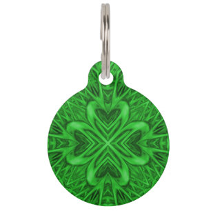 Placa Para Mascotas Caleidoscopio céltico del fractal del verde del