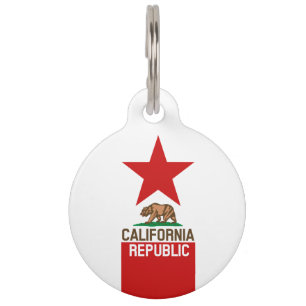 Placa Para Mascotas CALIFORNIA Estrella roja de la bandera del Estado