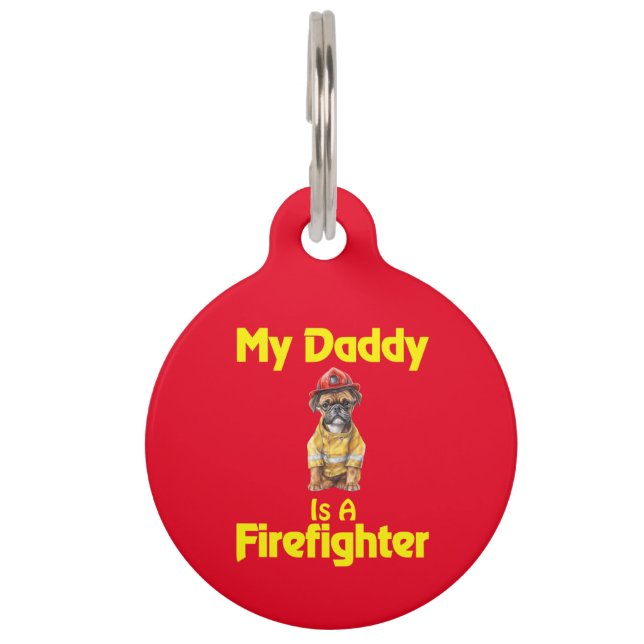 Placa Para Mascotas Calzoncillos Personalizados Mi Papá Es Un Bombero (Anverso)