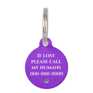 Placa Para Mascotas Cama de Rhinestone Brillante Gema Morado Nombre Pe