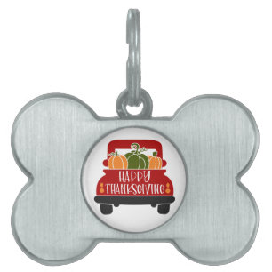 Placa Para Mascotas Camión de Acción de Gracias