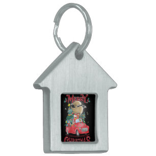 Placa Para Mascotas Camión de Santa Cruz Roja Vintage navideña
