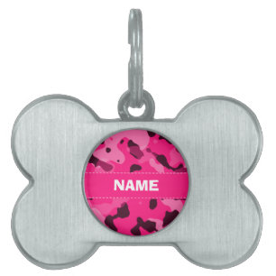 Placa Para Mascotas Camo rosa profundo; camuflaje