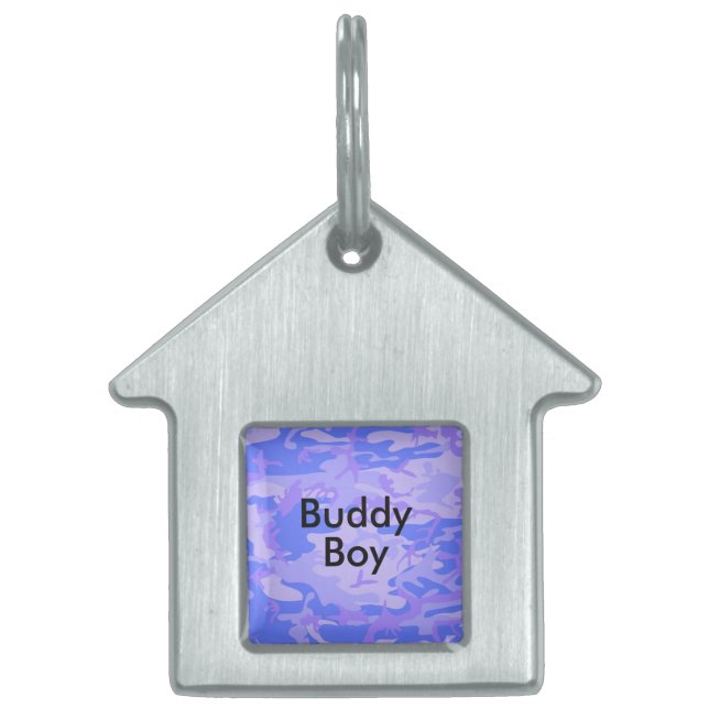 Placa Para Mascotas Camouflage Pastel Blue Abstract House Mascota Nomb (Frente)