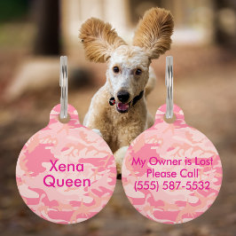Placa Para Mascotas Camouflage Pastel Rosa Abstract Nombre Mascota