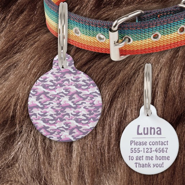 Placa Para Mascotas Camouflage Pattern in double Gray and Pink (Subido por el creador)