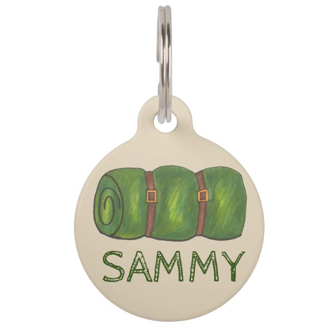 Placa Para Mascotas Campamento de senderismo en la Bolsa Verde Bagroll (Anverso)