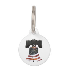 Placa Para Mascotas Campana de la Libertad con bandera estadounidense