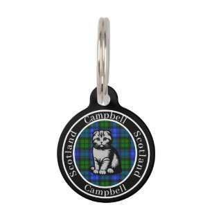 Placa Para Mascotas Campbell Tartán & Gatito Escocés Personalizado