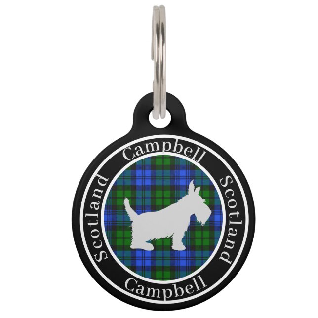 Placa Para Mascotas Campbell Tartan & Scottie Dog Personalizado (Anverso)